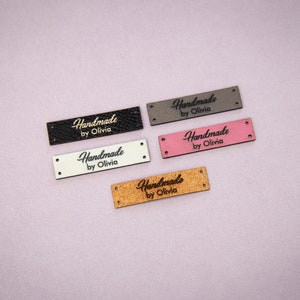 Custom black gold labels. Vegan faux leather knitting labels, product tags, black with gold or cork labels. image 5