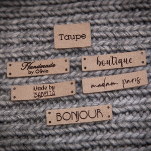 Custom sewing labels. Beautiful personalised vegan knitting labels, product tags, alcantara leather. image 5