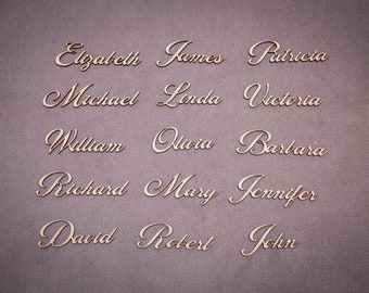 Party place card, laser cut names. Wedding place names, table name cards. Wood place card