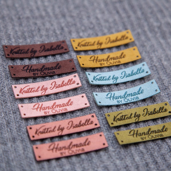 Custom knitting / sewing / crochet labels.  Vegan faux leather product tags,  alcantara leather.