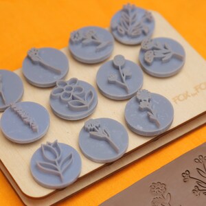 Flowers & Leaves stamp set Pottery stamp, Polymer Clay Tools Embossing Stamp, soap stams image 3