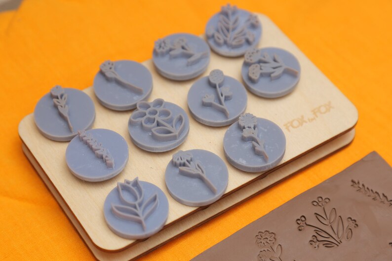 Flowers & Leaves stamp set Pottery stamp, Polymer Clay Tools Embossing Stamp image 2