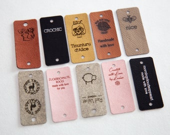 Faux leather product tags, beautiful knitting labels.