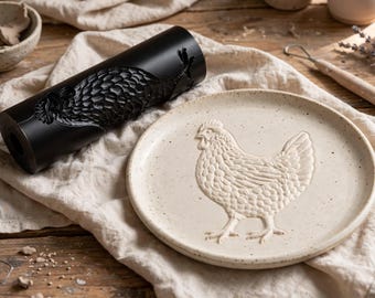 Chicken Texture Roller for Clay, Hen Embossing Roller, Polymer Clay Texture Tool, Pottery Stamp Roller, Ceramic Clay Tool