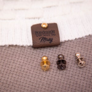 Faux leather product tags, beautiful knitting labels.