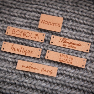 Custom sewing labels. Beautiful personalised vegan knitting labels, product tags, alcantara leather. image 5