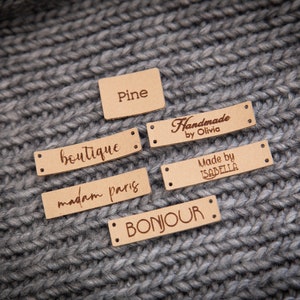 Custom sewing labels. Beautiful personalised vegan knitting labels, product tags, alcantara leather. image 8