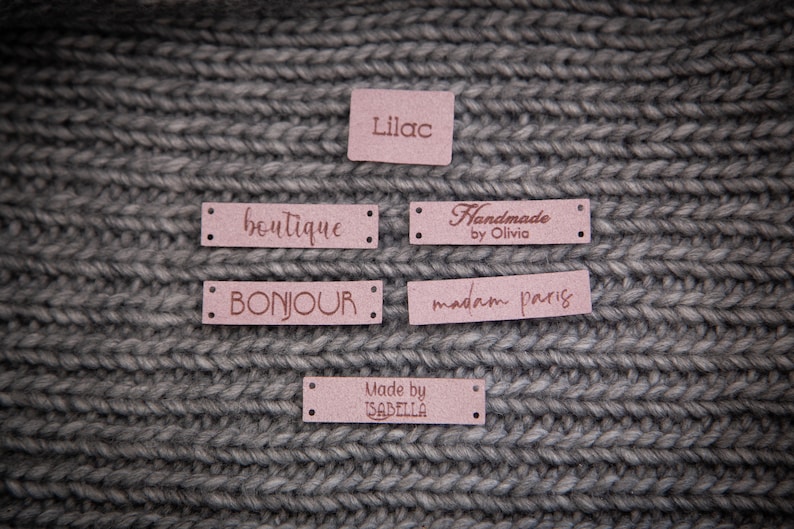 Custom sewing labels. Beautiful personalised vegan knitting labels, product tags, alcantara leather. image 10