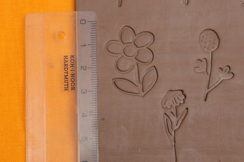 Flowers & Leaves stamp set Pottery stamp, Polymer Clay Tools Embossing Stamp, soap stams image 5