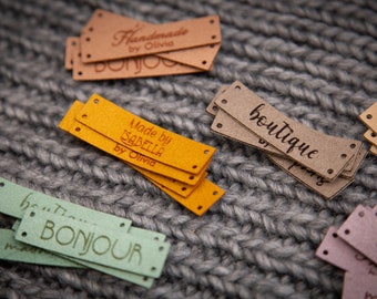 Leather tags, personalized leather labels, custom clothing labels, knitting tags, crochet labels