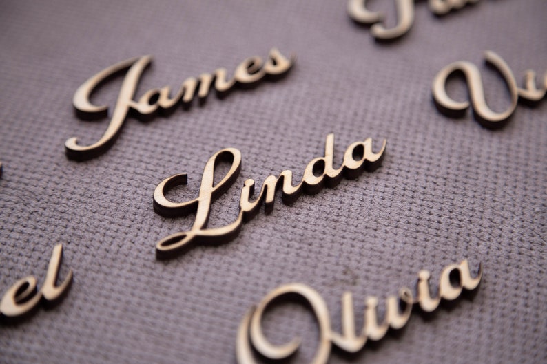 Wedding place card names, laser cut names of guests. Wedding place names, table name cards. Wood place card image 7