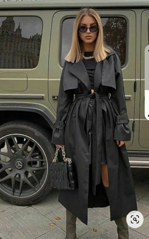 Vegan Leather Trench Coat in Black