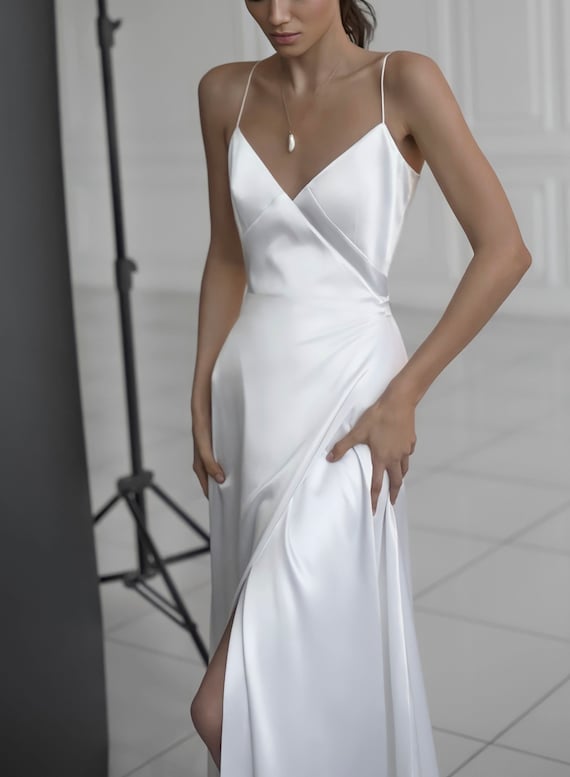 One Puffy Sleeve Silk Satin Long White Dress – John Paul Ataker