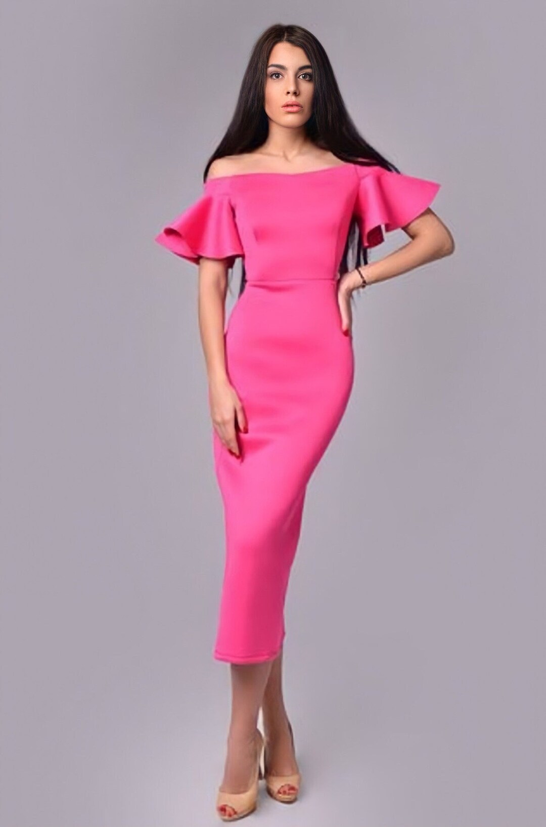 Barbie Dress,pink Dress, Prom Dress, Midi Dress, Casual Dress, Neoprene Dress, Pink Dress. Puffy