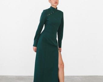 green emerald velvet dress Lamara Maxi Dress