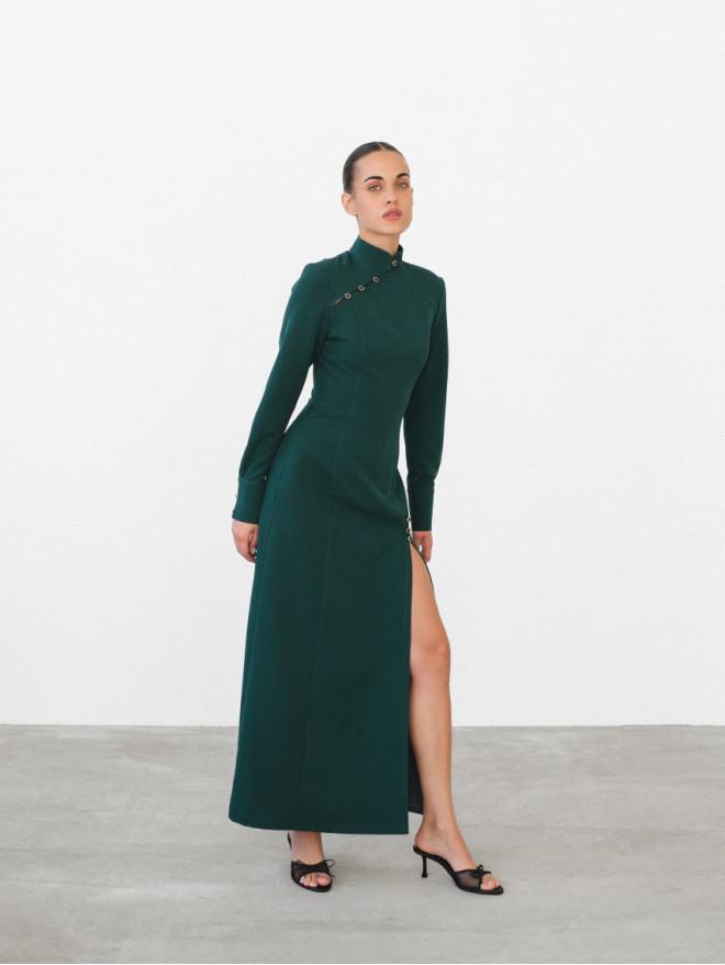 how to get grease out of silk dress La Lune High Neck Balloon Sleeve Maxi Dress | Forest | Dresses
