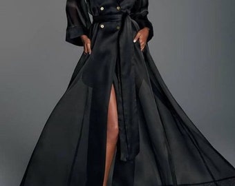 Organza black trench coat, transparent trench, blush transparent trench coat,transperent dress, organza dress