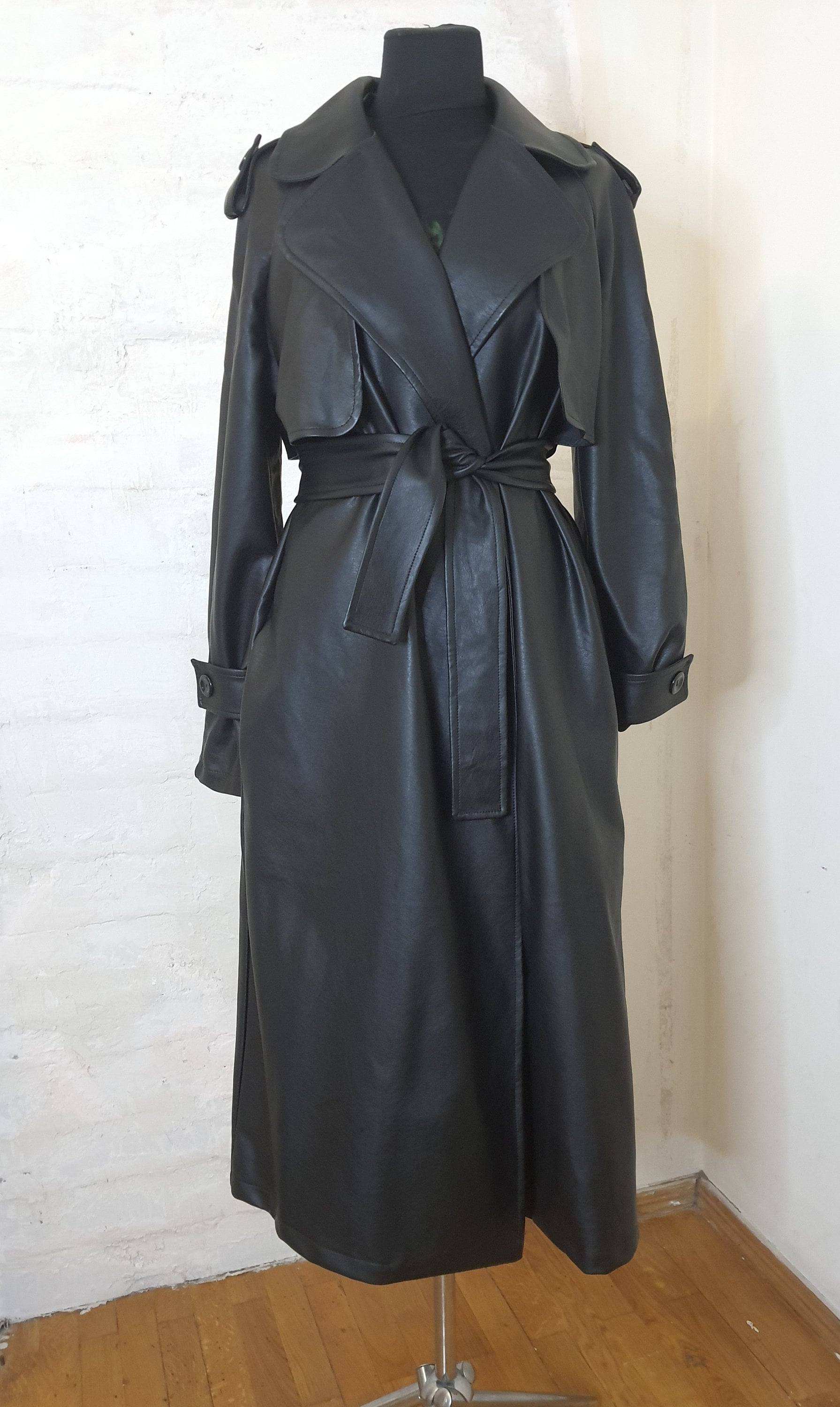 Eco-leather Coated Trench Coat