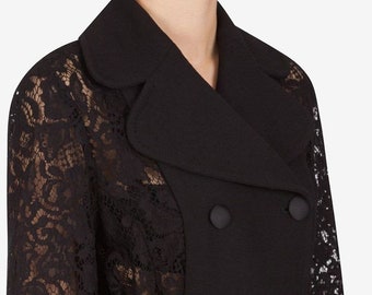 Lace  black trench coat, transparent trench, blush transparent trench coat