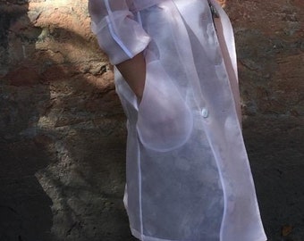 Organza blush trench coat, transparent trench, blush transparent trench coat