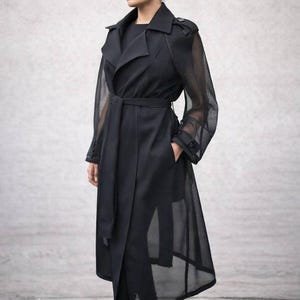 New!!!neoprene mesh black trench coat, transparent trench, black transparent trench coat, black cape image 1