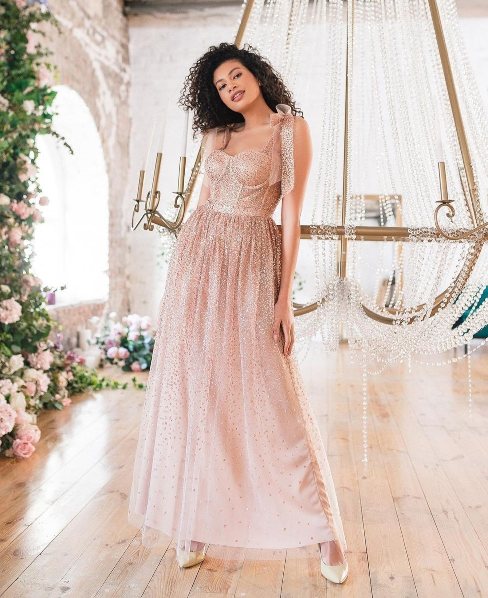 Blush Pink Wedding Dress ,prom Glitter Shiny Dress,pink Ball Gown, Prom ...