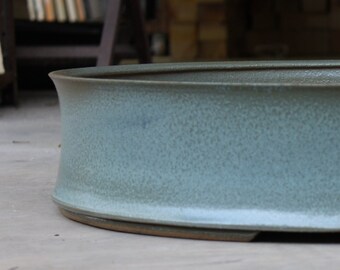 Bonsai pot Oval 20 5/8" stoneware with blue green grey glaze