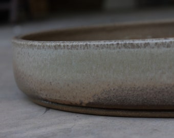 Bonsai Pot oval 17 1/2" stoneware with off white, brown/orange grey glaze