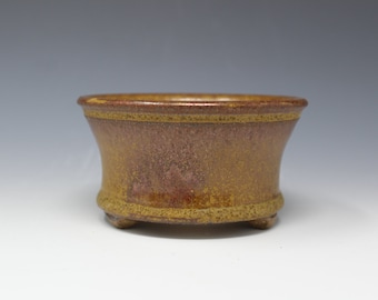 Bonsai Pot 4 5/8" Hand Made Stoneware round with red yellow glaze