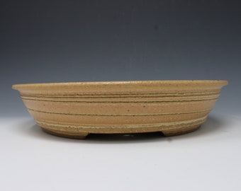 Bonsai pot round 10" Stoneware with texture and yellow/orange glaze