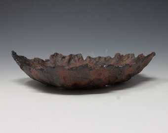 Bonsai Pot free form 8 5/8" textured with an iron stain