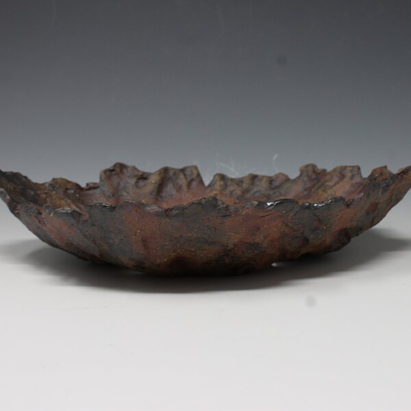 Bonsai Pot free form 8 5/8" textured with an iron stain
