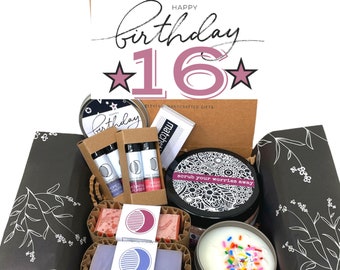 Sweet 16 Gift Box: Handcrafted Vegan Spa Set, Birthday Cake Candle