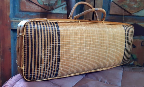 Small vintage rattan and bamboo suitcase