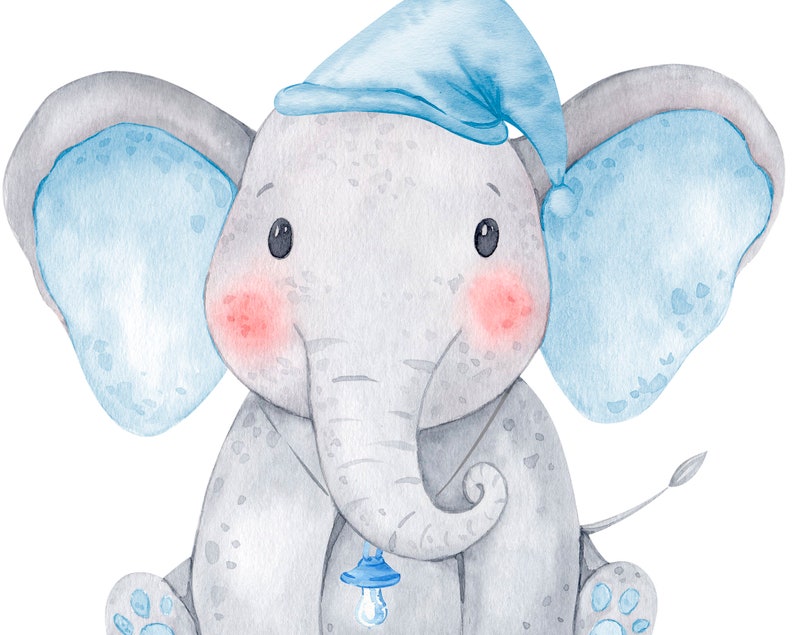 Blue elephant baby shower. Watercolor elephant clipart. Baby | Etsy