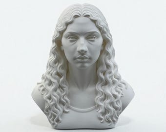 Busto femenino moderno – Escultura de mujer con cabello rizado / Decoración artística / Busto minimalista blanco / 25,4 cm (10")