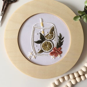 Summer Embroidery Pattern | Mojito Embroidery Design | Cocktail | Citrus Embroidery | Mocktail Embroidery | Beginner Embroidery