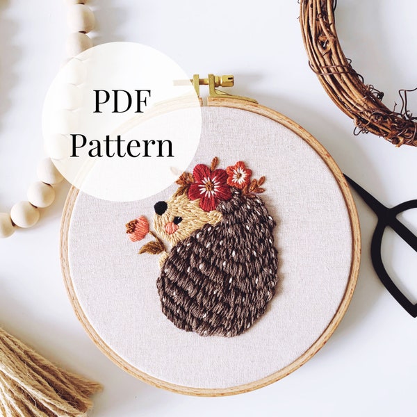 Hedgehog PDF Embroidery Pattern | Beginner Friendly Hedgehog Hand Embroidery Design | Hedgehog Gifts | Hedgehog Embroidery Design