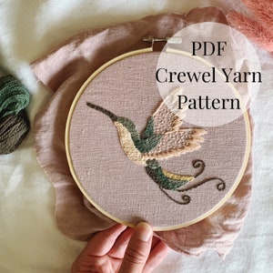 Hummingbird Crewel Yarn Embroidery Pattern// Crewel Work Pattern// Tapestry Yarn Embroidery// Wool Embroidery