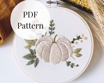 White Pumpkin Embroidery Pattern | Fall Hand Embroidery | Fall Embroidery Designs | Autumn Embroidery | Pumpkin Pattern | Fall Theme