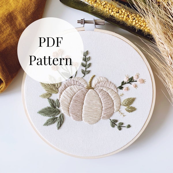 White Pumpkin Embroidery Pattern | Fall Hand Embroidery | Fall Embroidery Designs | Autumn Embroidery | Pumpkin Pattern | Fall Theme