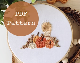 Harvest Embroidery Pattern | Fall Hand Embroidery | Fall Embroidery Designs | Autumn Embroidery | Pumpkin Pattern | Fall Theme