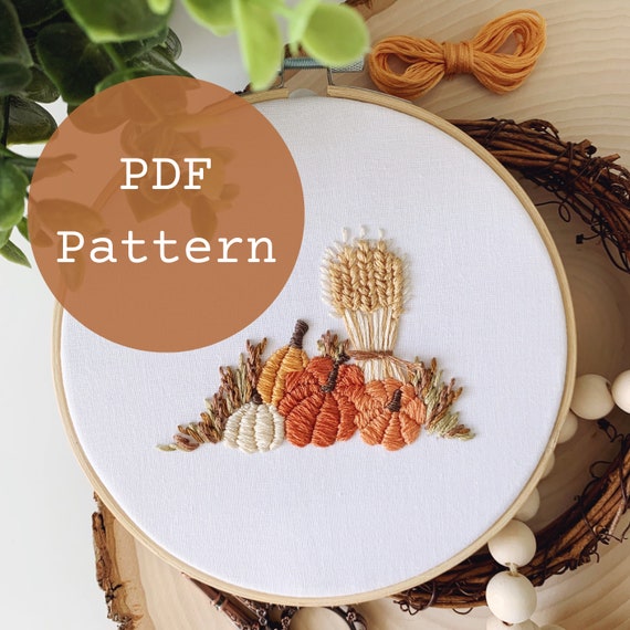 Harvest Embroidery Pattern | Fall Hand Embroidery | Fall Embroidery Designs | Autumn Embroidery | Pumpkin Pattern | Fall Theme