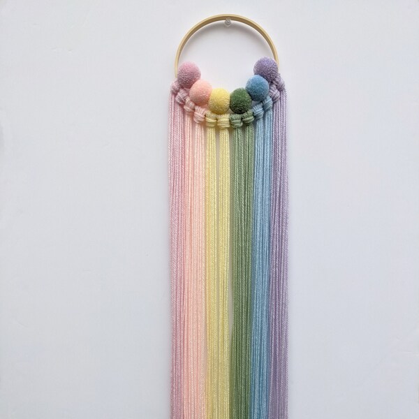 Pastel rainbow pom wall hanging SMALL - made to order