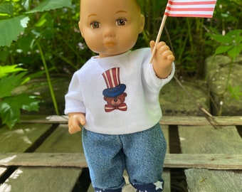Independence Day T-shirt and cotton jeans_caring for baby AG_8 inch_ Jeans for a little doll_ Printed T-shirt for AG 8 inch
