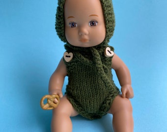 Body and hat for a little doll_caring for baby 8 inch AG_ Knitted bodysuit and hat for dolls 8 inch_ Knitted from cotton for dolls
