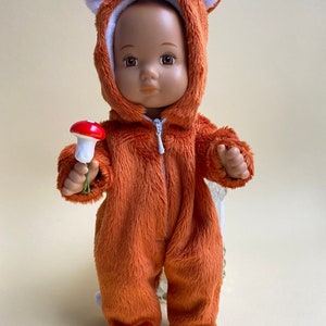 A fox costume for an AG 8 inch doll_ Plush plush fox jumpsuit with zipper_care for baby AG_ One-piece zippered jumpsuit for an 8 inch doll_