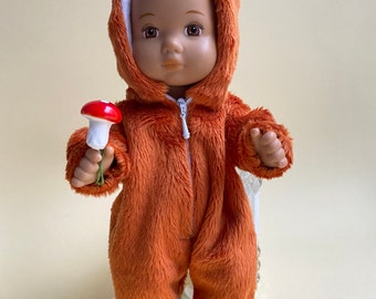 A fox costume for an AG 8 inch doll_ Plush plush fox jumpsuit with zipper_care for baby AG_ One-piece zippered jumpsuit for an 8 inch doll_