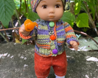 Set for sweatshirt, hat, jeans and sneakers_AG little  doll 8 inches_Knitted sweater and hat for a little AG doll_ clothes for doll 8 inch