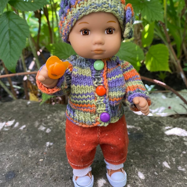 Set for sweatshirt, hat, jeans and sneakers_AG bitty baby 8 inches_ Knitted sweater and hat for a little AG doll_A set of clothes for a doll